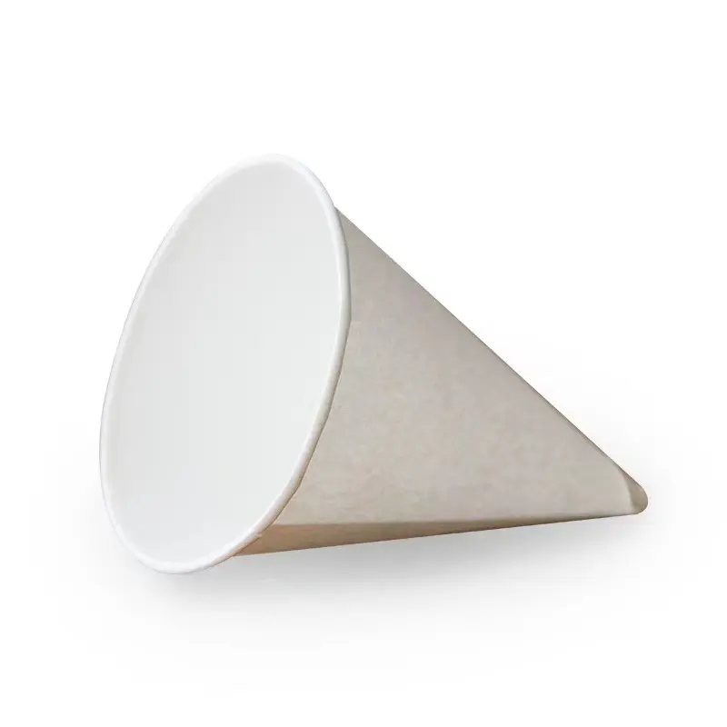 Biodegradable डिस्पोजेबल आइस क्रीम कप रिम लुढ़का ठंडे पानी पीने शंकु के आकार का 3.7oz 4.5oz 6oz कागज शंकु कप
