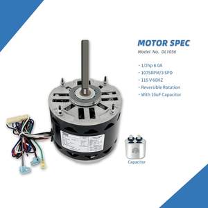 송풍기 팬 모터 1/2 HP 1075 RPM 3 속도 <span class=keywords><strong>115</strong></span> <span class=keywords><strong>V</strong></span> 호환 A.O. 스미스 1056 파시오 D701 엠브라코 E205 GE 3587 마라톤 X004 - Product Image 2