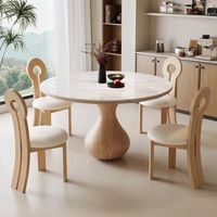 Ensemble table et chaises de salle à manger en bois massif et dalle de roche, nouveau modèle pour usage domestique, table ronde et carrée à double usage, table ronde pliante