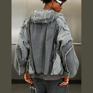 DiZNEW 2025 Designer Washing Destroyed the Silhouette of the Double-layered Hooded Denim Jacket Bomber Jacket Winter - Product Image 3