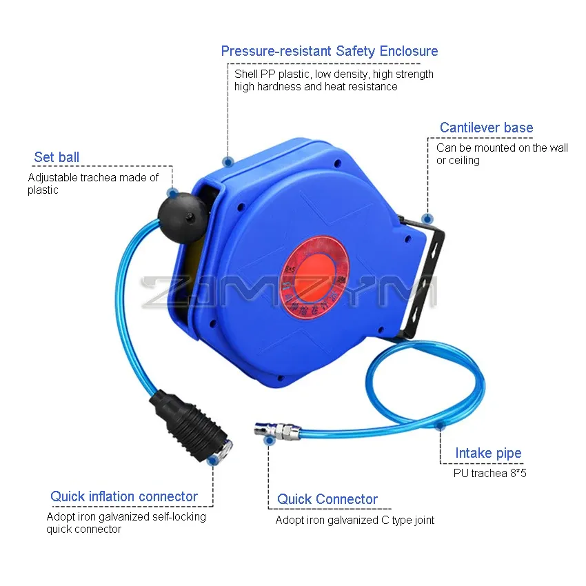 9M otomotif gulungan selang udara Mini pneumatik PU tabung OD 8MM ID 5MM gulungan dapat ditarik otomatis teleskopik selang Drum PU8 * 5