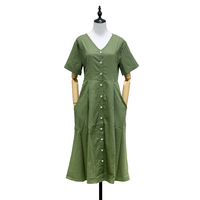 2026 Sommer Damen A-Linien-Kleid, umweltfreundlich, einfarbig, locker geschnitten, Kurzarm, mittellang, V-Ausschnitt, geknöpft, natürliche Taillenlinie