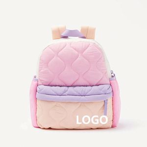 Kids Colour Block Quilted <b>Backpack</b> Puffer Pack Bag Quilted <b>Backpack</b> <b>Small</b> Size Children School Bag - Product Image 3