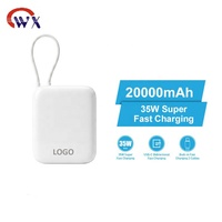 Benutzerdefiniertes Logo 20000mAh 2-in-1 Powerbank mit integriertem Kabel Schnellladung Tragbares Mobiles Ladegerät für Outdoor Camping Wandern