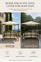 Bar de jardin extérieur avec gazebo 2,4x2,4m, poteaux en acier 40x40mm, double toit, abri pour barbecue, bar en verre noir, 2 tabourets