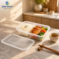 Boîte à lunch jetable en plastique PP écologique de qualité alimentaire 500 ml à 2 compartiments, compatible micro-ondes, couvercle anti-fuite, pour pizza, nouilles, aliments pour bébés