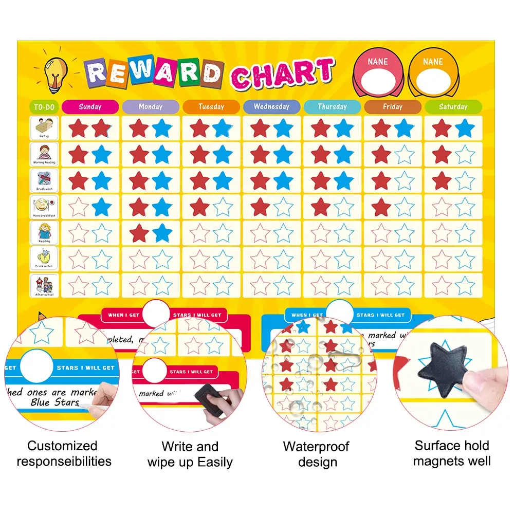 High Quality Kids' Magnetic Record for Weekly Household Chores Simple Glass Paper Bonus Table Dry Erase Refrigerator Calendar