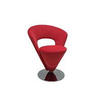 Fauteuil d'appoint pivotant sculptural minimaliste moderne en tissu suédé rouge, avec mousse de modelage, fauteuil de loisirs en métal pour salon