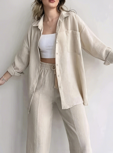 Conjunto Casual de Dos Piezas para Mujer, Primavera, Manga Larga, Color Sólido, Traje de Moda, Camisa y Pantalones de Cintura Alta, Conjunto de Oficina para Otoño - Product Image 5