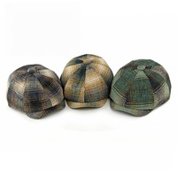 Unisex Otoño Invierno mezcla de lana Plaid Baker Boy Hat para mujeres Newsboy Cap con degradado de color británico Retro Vintage Cloche Hat