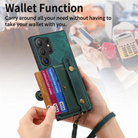 Funda de Cuero Lisa para Teléfono Móvil con Diseño Inteligente, Agarre Lateral y Correa para Samsung S24 Ultra