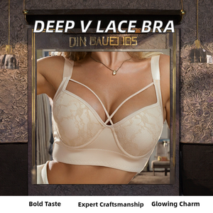 Sujetador de encaje sexy de talla grande con escote en V profundo y tirantes cruzados para mujer, cierre trasero, tirantes ajustables, copas tejidas, lencería para chicas atractivas - Product Image 2