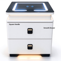 Table de chevet nordique simple et intelligente avec chargeur sans fil, plateau en verre, lumière LED, 2 tiroirs, grande capacité, table de chevet pour chambre à coucher