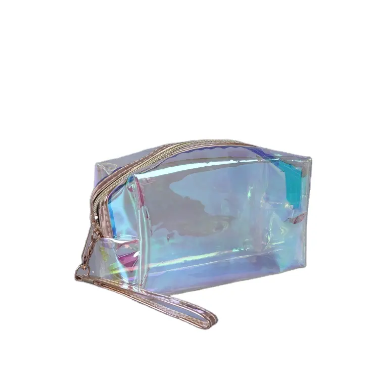 Kualitas tinggi disesuaikan merek Logo warna-warni Pvc tas perhiasan Eye Shadow Make Up kosmetik tas dengan ritsleting holografik Pvc tas
