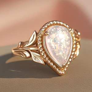 Anello a Goccia Blu per Donne, Design a Foglia con Bordo Intrecciato, Gioiello Elegante e Minimalista, Regalo di Moda - Product Image 5