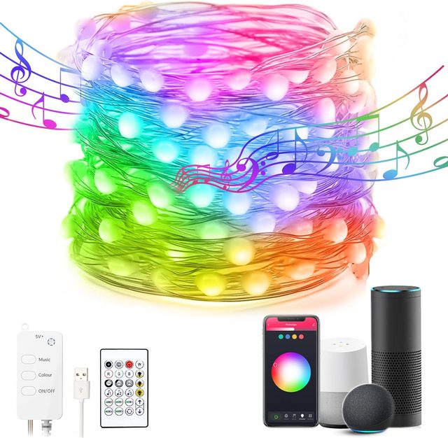 Smart Fairy Lights Works W/Alexa Google, Color Changing LED Lights with Remote&APP, Music Sync Fairy Lights