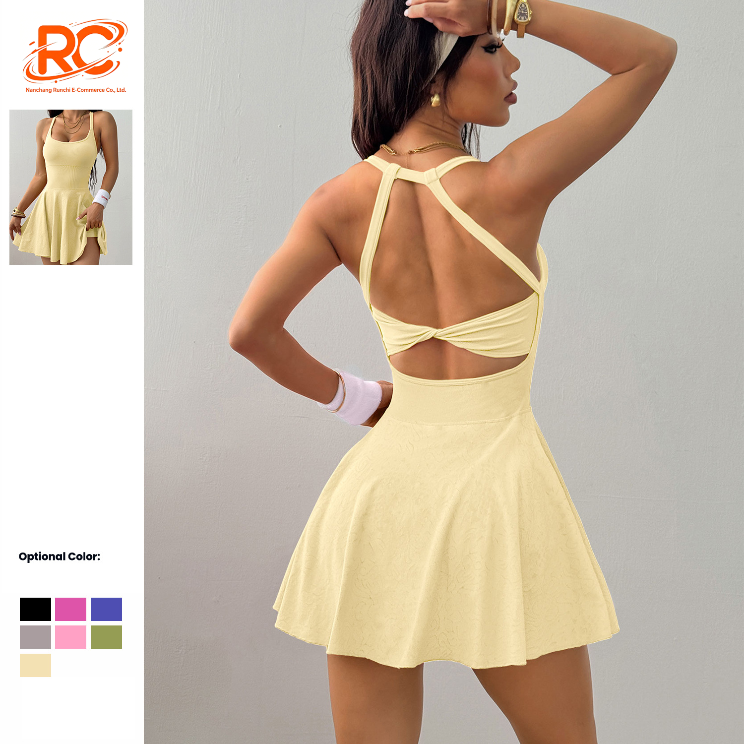 Wholesale Yoga Dress Women Pleated Tennis Athletic Wear Sports Skirt Sleeveless High Elastic Nylon Workout Running Fitness