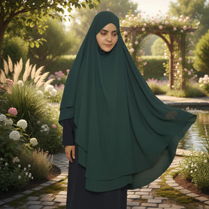 Khimar traditionnel musulman pour femme, fait main, modeste, respirant, double couche, en polyester, motif uni, sans manches, été - Product Image 3