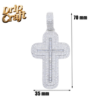 Collier pendentif croix double couche style hip-hop entièrement serti de zircons cubiques taille baguette, accessoire de rap pour homme
