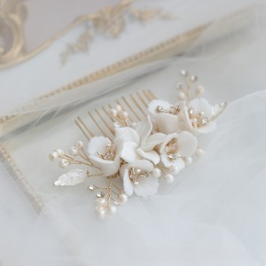 Exquisita <span class=keywords><strong>novia</strong></span> <span class=keywords><strong>flores</strong></span> de cerámica hojas peine para el cabello cristal rhinestone tocado accesorios de boda para <span class=keywords><strong>novia</strong></span> - Product Image 3