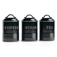 Ensemble de 3 boîtes hermétiques de style campagnard pour le sucre, le café, le thé, en métal, pour la cuisine