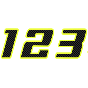 Autocollants décoratifs pour <span class=keywords><strong>moto</strong></span> et voiture en fibre de carbone noir avec bord jaune fluorescent, numéros numériques personnalisés - Product Image 3