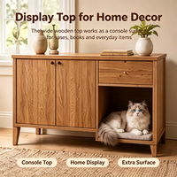 Holz-Sideboard Katzenschrank mit Doppeltür, Aufbewahrungsschublade, offener Katzenbereich, für Mensch und Haustier, vielseitig einsetzbares Wohnmöbel