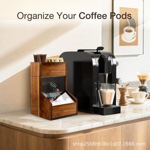 Caja de almacenamiento de café de madera, caja de cápsulas de café de madera de acacia, organizador de bolsitas de té para escritorio. - Product Image 3