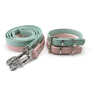 Pet Accessories New Style Durable Adjustable Safety Necklace Solid PU Leather Dog Collar And Leash Set