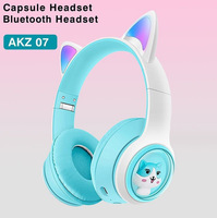 AKZ-07 gratis sampel earphone telinga telinga kucing lucu earbud nirkabel kartun earphone Led cakar telinga kucing lucu earphone telinga kucing imut