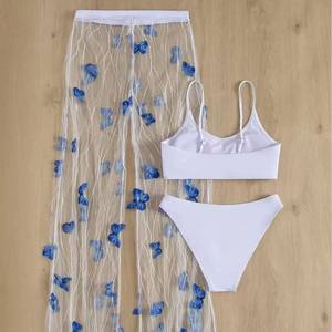 Nouvel ensemble 3 pièces sexy pour femmes européennes et américaines, maillot de bain en mousseline de soie et maille haute élasticité, découpé - Product Image 3