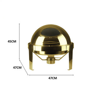 Suministro de fábrica, juego de buffet de acero inoxidable duradero de gran capacidad, calentador de alimentos, plato de frotamiento dorado redondo - Product Image 4
