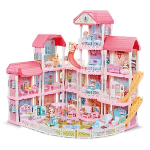 Rumah Boneka Anak, Grosir Mainan Miniatur Rumah Boneka Merah Muda Impian Besar