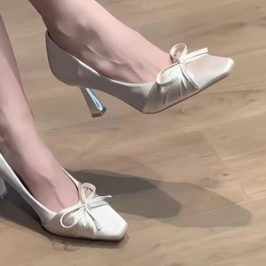 2026 Spring Summer Bow High Heels <b>For</b> <b>Women</b> <b>White</b> Pointed Toe Thin Heel <b>Pumps</b> Elegant Party Evening Shoes - Product Image 2