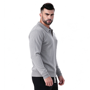 Vente directe usine, faible MOQ, pull à manches longues pour homme, 100% coton, crocheté, 120G, respirant, anti-rétrécissement, motif 3D sur le devant - Product Image 1