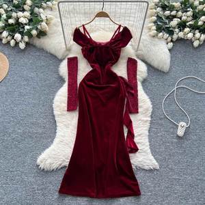 Vestido Maxi de Terciopelo sin Mangas para Mujer, Estilo Casual Americano de Otoño, Tejido Transpirable, Sostenible, Lavable, Antiestático, Corte Imperio 3D - Product Image 4