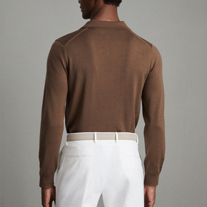 Polo girocollo a collo aperto in <span class=keywords><strong>lana</strong></span> Merino tinta unita Pullover lavorato a <span class=keywords><strong>maglia</strong></span> a maniche lunghe maglione Polo - Product Image 2