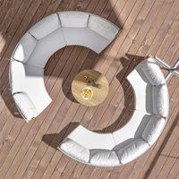 Ensemble de canapés modulaires d'extérieur Sunway en teck courbé, table d'appoint ronde avec coussin imperméable, demi-cercle pour hôtel, patio, villa, jardin