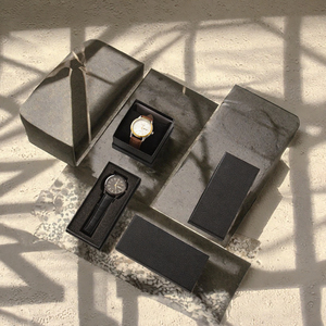 Factory-Direct Wholesale Biodegradable <b>Grey</b> Board Black Sponge Lined Watch <b>Boxes</b> Lid-and-Tray Style Rectangular Square <b>Storage</b> - Product Image 2