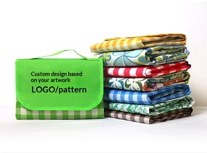 Multi Color Oxford <b>Picnic</b> Mat Folds Into Carry Bag with Handle Easy Clean Water Resistant Camping <b>Blanket</b> Portable Travel Rug - Product Image 3