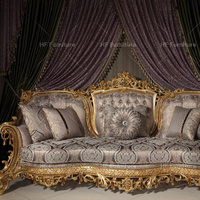 Ensemble de meubles de maison européens de luxe, chaises de canapé sculptées à la main de style turc dans un design traditionnel en bois pour le salon de luxe