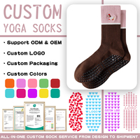 Chaussettes de compression de soutien prénatal mignonnes, vente en gros, chaussettes de sport personnalisées, chaussettes de yoga à la cheville, antidérapantes, avec revers tricoté