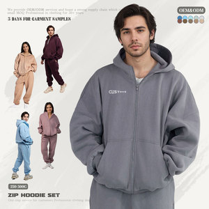Conjunto de Sudadera con capucha y pantalones con cremallera de peso pesado para hombre de alta calidad <span class=keywords><strong>49</strong></span> algodón 51 poliéster 400gsm 500gsm fabricante de sudadera con cremallera gris - Product Image 1