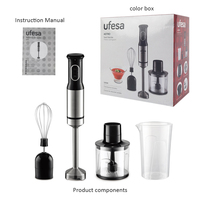 Ensemble Mixeur Plongeant Électrique Portatif 4-en-1 de Cuisine, Batteur Manuel avec Bol Mélangeur en Plastique et Fonction de Broyage de Glace