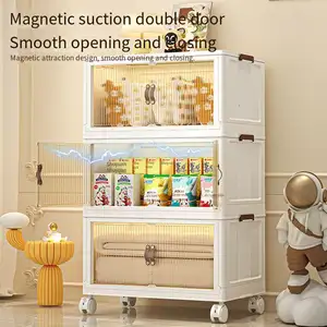 High Quality Foldable Plastic Storage Cabinet Modern Square Design Collapsible Storage Container With Wheels