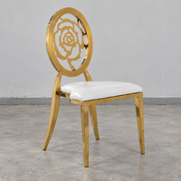 Chaise de banquet de mariage en acier inoxydable doré à dossier découpé en forme de rose, vente en gros