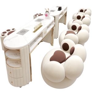 Muebles Para Salón de Uñas Mesa de <span class=keywords><strong>Manicura</strong></span> y Sillas Beige Mesa de Uñas Para Tienda de Belleza Moderna - Product Image 1