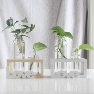 <span class=keywords><strong>Vase</strong></span> en verre à support en bois massif, station de culture de plantes aquatiques, décoration de bureau, offre spéciale - Product Image 2