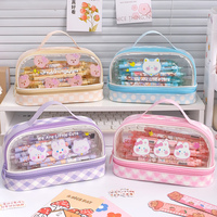 Trousse à crayons transparente double grande capacité à motif de dessin animé pour filles et étudiants