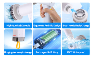 Tùy Chỉnh Đa Chức Năng Nhà Bếp Công Cụ Làm Sạch Tự Động Xoay Điện Quay Scrubber Với 5 Đầu Làm Sạch Bàn Chải Điện - Product Image 6